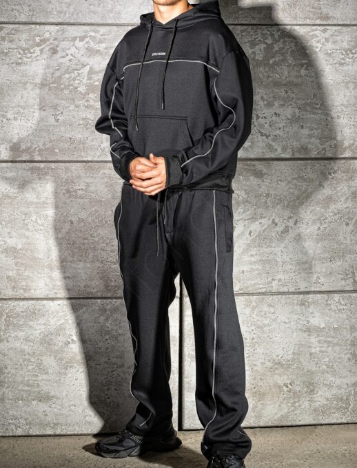 Compleu pentru barbati cu hanorac hoodie si fermoare STYLE DESIGN-negru cod 6660