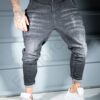 Blugi pentru barbati cu turul lasat si efect usor zgariat-negru cod 12971