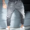 Blugi pentru barbati cu turul lasat si efect zgariat-gri inchis cod 12914