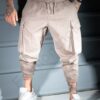Pantalon cargo-jogger pentru barbati cu turul lasat si embleme-bej cod 3118-1