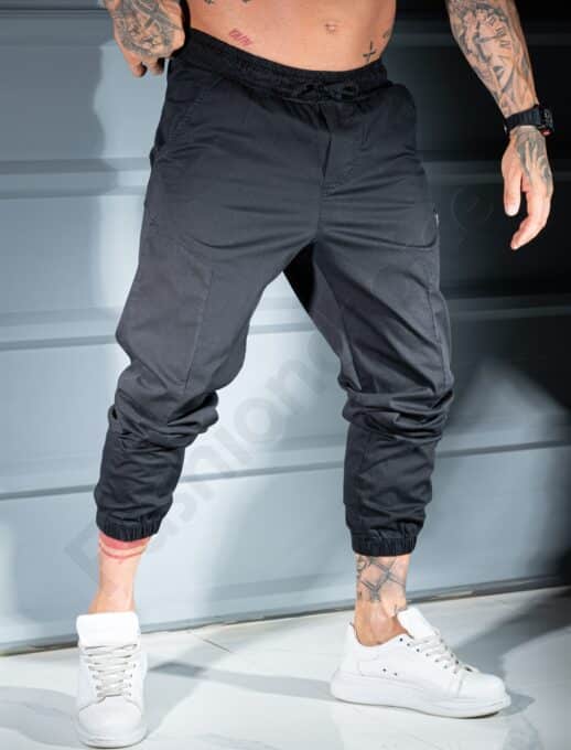 Pantalon jogger pentru barbati cu emblema mica-negru cod 3119