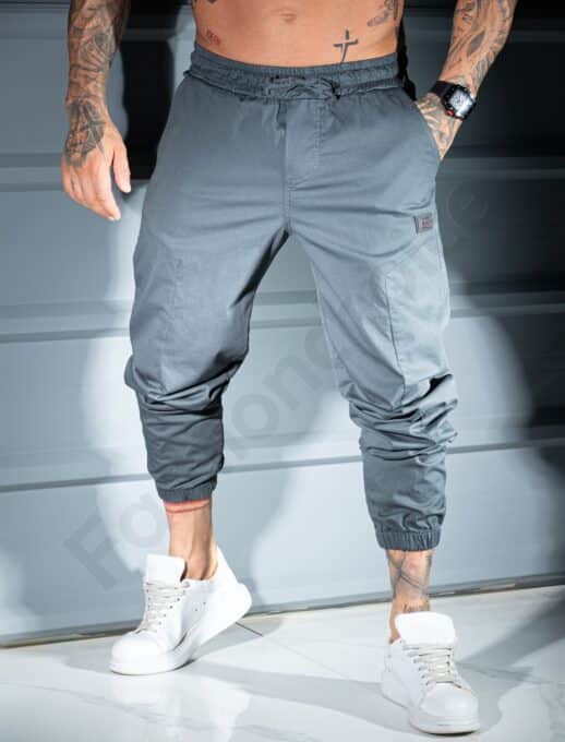 Pantalon jogger pentru barbati cu emblema mica-gri cod 3119-1