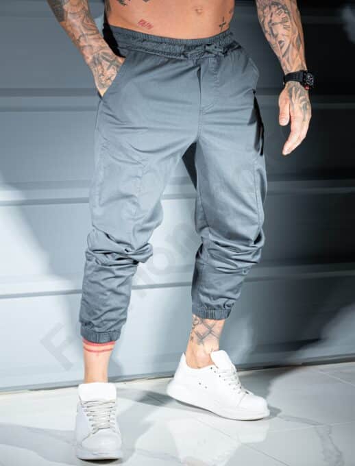 Pantalon jogger pentru barbati cu emblema mica-gri cod 3119-1
