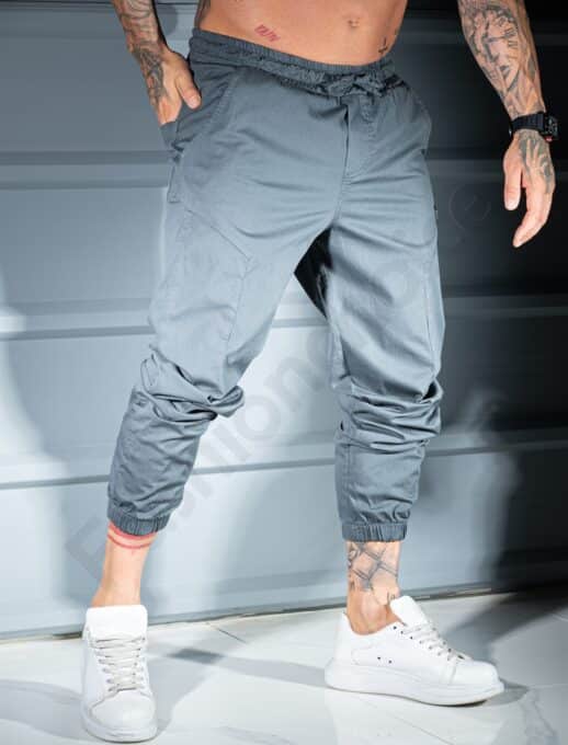 Pantalon jogger pentru barbati cu emblema mica-gri cod 3119-1