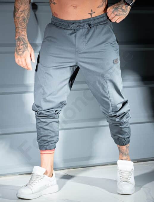 Pantalon jogger pentru barbati cu emblema mica-gri cod 3119-1