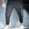 Pantalon sport pentru barbati din fas cu buzunare cargo in culoare negru cod 9191