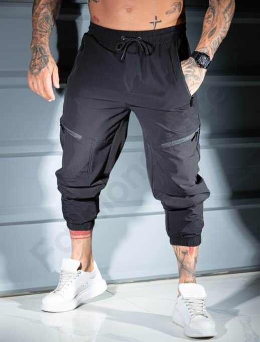 Pantalon sport pentru barbati din fas cu buzunare in fata-negru cod 26175
