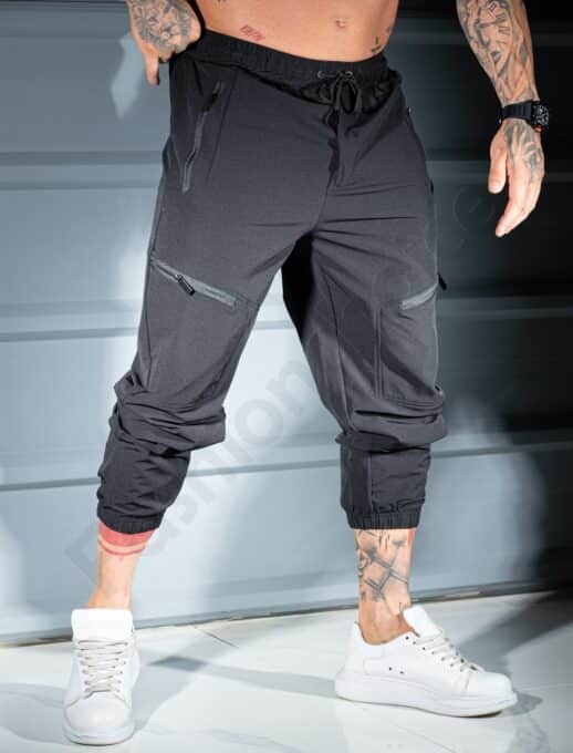 Pantalon sport pentru barbati din fas cu buzunare in fata-negru cod 26175