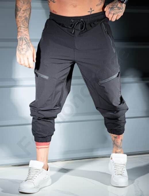 Pantalon sport pentru barbati din fas cu buzunare in fata-negru cod 26175