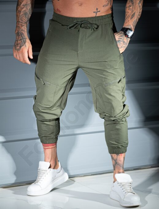 Pantalon sport pentru barbati din fas cu buzunare in fata-kaki cod 26175-2
