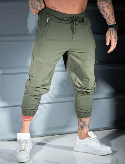 Pantalon sport pentru barbati din fas cu buzunare in fata-kaki cod 26175-2