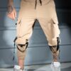 Pantalon sport pentru barbati din fas cu buzunare cargo si catarame-bej cod 9090-1