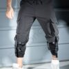 Pantalon sport pentru barbati din fas cu buzunare cargo si catarame-negru cod 9090