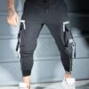 Pantalon sport pentru barbati din fas cu buzunare cargo si fermoar la gamba-negru cod 5568