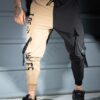 Pantalon sport bicolor din fas cu buzunare cargo LOS ANGELES-camel/negru cod 9960