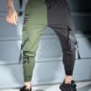 Pantalon sport bicolor din fas cu buzunare cargo LOS ANGELES-kaki/negru cod 9960-1