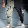 Pantalon sport bicolor din fas cu buzunare cargo si inscriptii-kaki/negru cod 9898-1