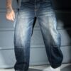 Blugi BAGGY STYLE pentru barbati cu efect prespalat-albastru inchis cod 8674