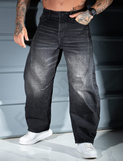 Blugi BAGGY STYLE pentru barbati cu efect prespalat-negru cod 8636