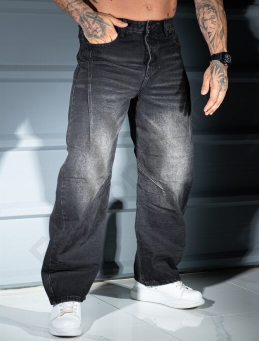 Blugi BAGGY STYLE pentru barbati cu efect prespalat-negru cod 8636