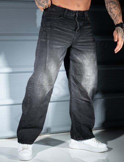 Blugi BAGGY STYLE pentru barbati cu efect prespalat-negru cod 8636