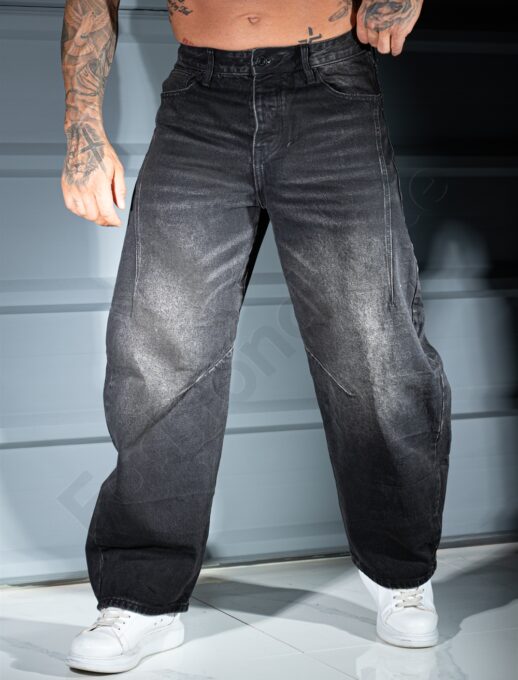 Blugi BAGGY STYLE pentru barbati cu efect prespalat-negru cod 8636