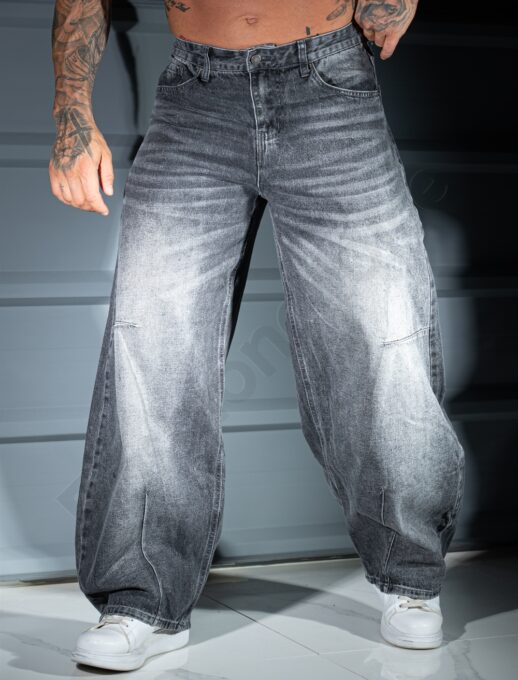 Blugi BAGGY STYLE pentru barbati cu efect prespalat-gri cod 536