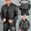 Geaca bomber din material fas impermeabil cu aplicatie RESPECT-negru cod 2508