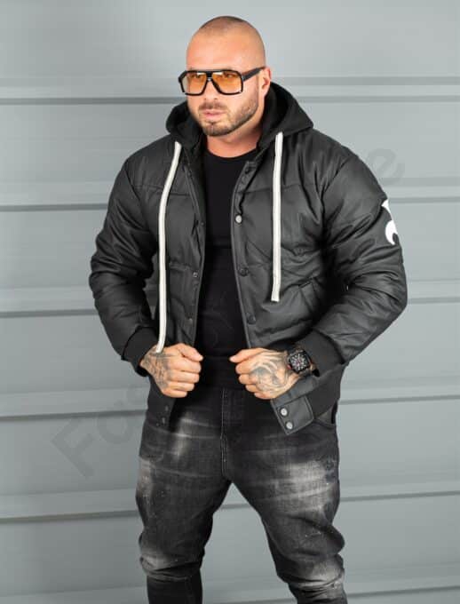 Geaca bomber din material fas impermeabil cu aplicatie RESPECT-negru cod 2508