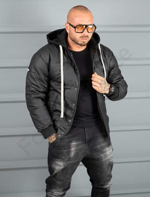 Geaca bomber din material fas impermeabil cu aplicatie RESPECT-negru cod 2508