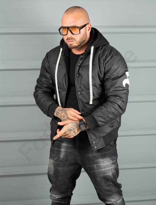 Geaca bomber din material fas impermeabil cu aplicatie RESPECT-negru cod 2508