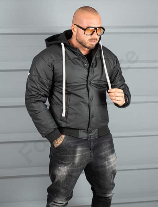Geaca bomber din material fas impermeabil cu aplicatie RESPECT-negru cod 2508
