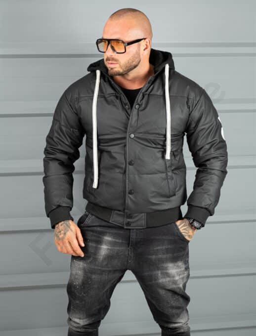 Geaca bomber din material fas impermeabil cu aplicatie RESPECT-negru cod 2508