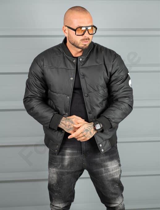 Geaca bomber din material fas impermeabil cu aplicatie RESPECT-negru cod 2508