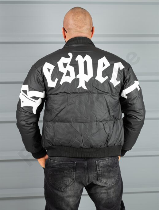 Geaca bomber din material fas impermeabil cu aplicatie RESPECT-negru cod 2508