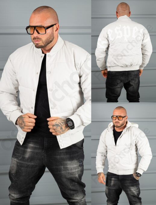 Geaca bomber din material fas impermeabil cu aplicatie RESPECT-gri cod 2508-2