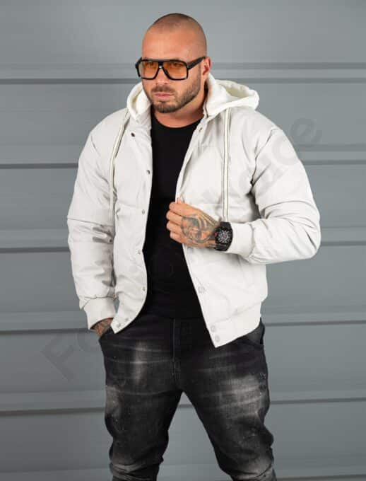 Geaca bomber din material fas impermeabil cu aplicatie RESPECT-gri cod 2508-2