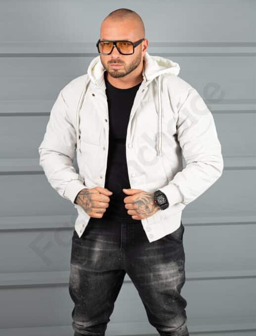 Geaca bomber din material fas impermeabil cu aplicatie RESPECT-gri cod 2508-2
