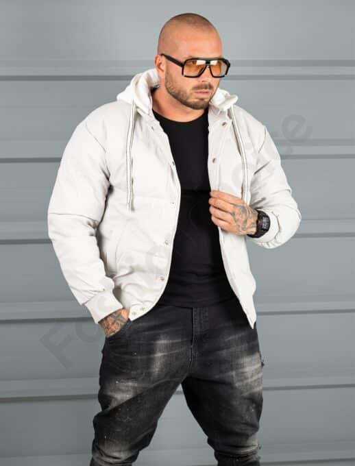Geaca bomber din material fas impermeabil cu aplicatie RESPECT-gri cod 2508-2