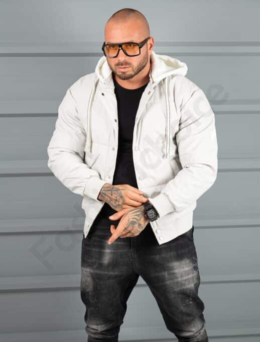 Geaca bomber din material fas impermeabil cu aplicatie RESPECT-gri cod 2508-2