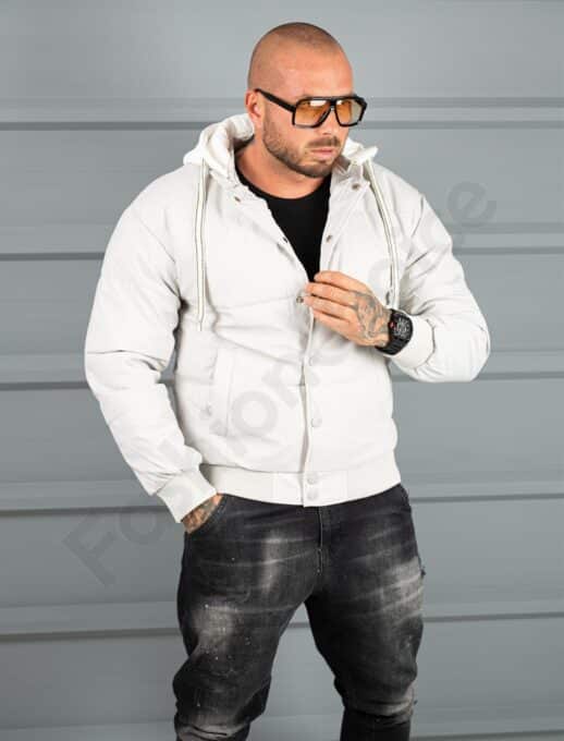 Geaca bomber din material fas impermeabil cu aplicatie RESPECT-gri cod 2508-2