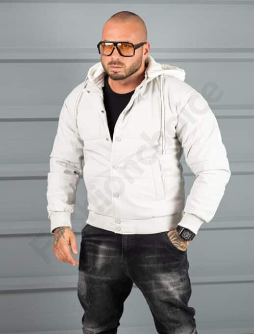 Geaca bomber din material fas impermeabil cu aplicatie RESPECT-gri cod 2508-2