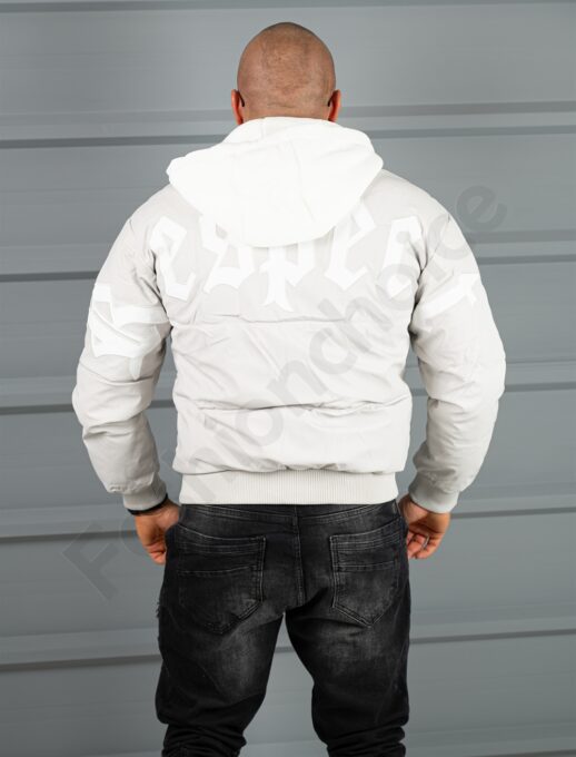 Geaca bomber din material fas impermeabil cu aplicatie RESPECT-gri cod 2508-2