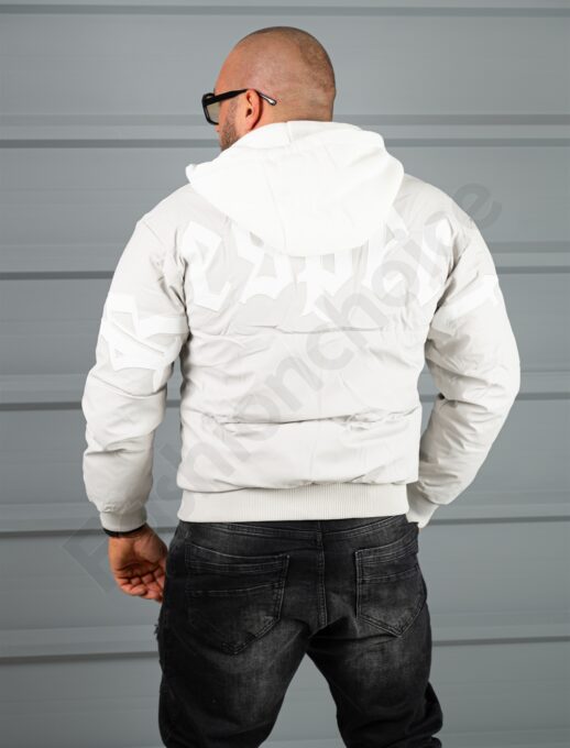 Geaca bomber din material fas impermeabil cu aplicatie RESPECT-gri cod 2508-2