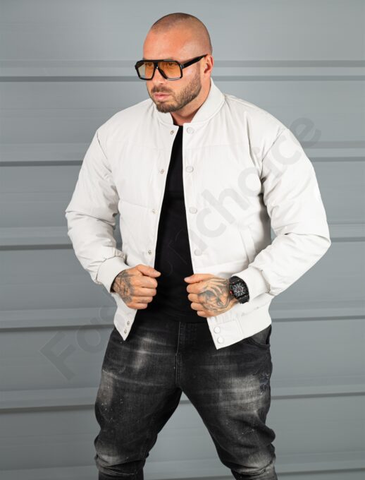 Geaca bomber din material fas impermeabil cu aplicatie RESPECT-gri cod 2508-2