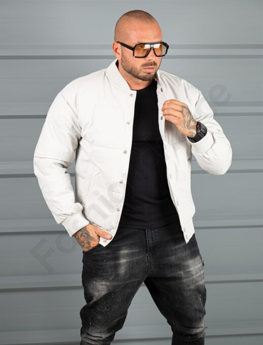 Geaca bomber din material fas impermeabil cu aplicatie RESPECT-gri cod 2508-2