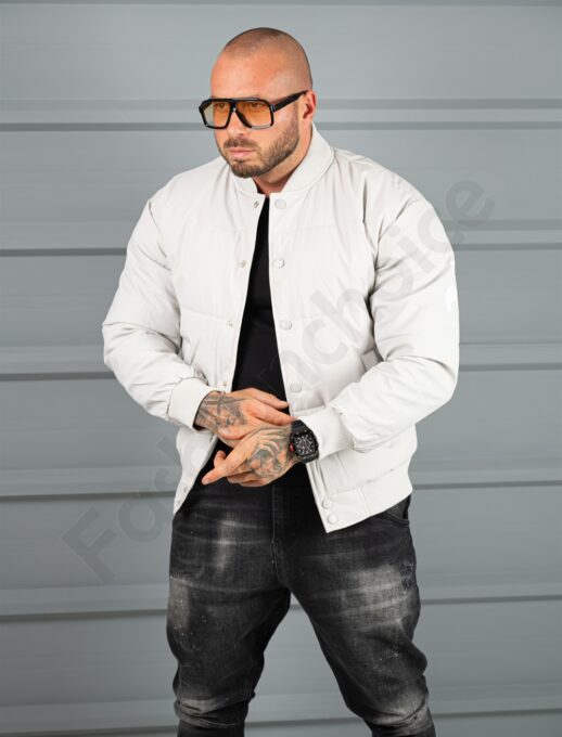 Geaca bomber din material fas impermeabil cu aplicatie RESPECT-gri cod 2508-2