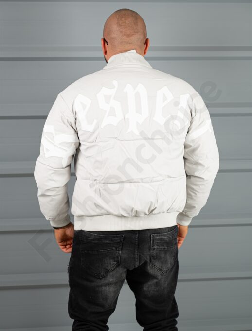 Geaca bomber din material fas impermeabil cu aplicatie RESPECT-gri cod 2508-2