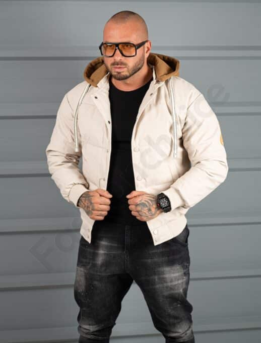 Geaca bomber din material fas impermeabil cu aplicatie RESPECT-bej cod 2508-1