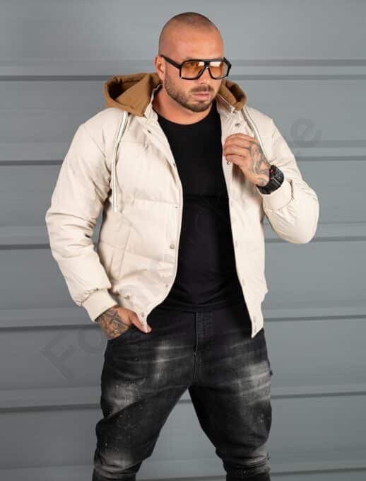 Geaca bomber din material fas impermeabil cu aplicatie RESPECT-bej cod 2508-1